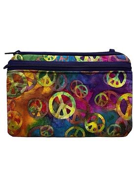 Hand Dyed Fabric Travel Cosmetic Tote Case Pouch Clutch 8x6 Peace Love
